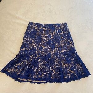 Alice and Olivia Delma Fit-&-flare Lace Skirt In Indigo Nude